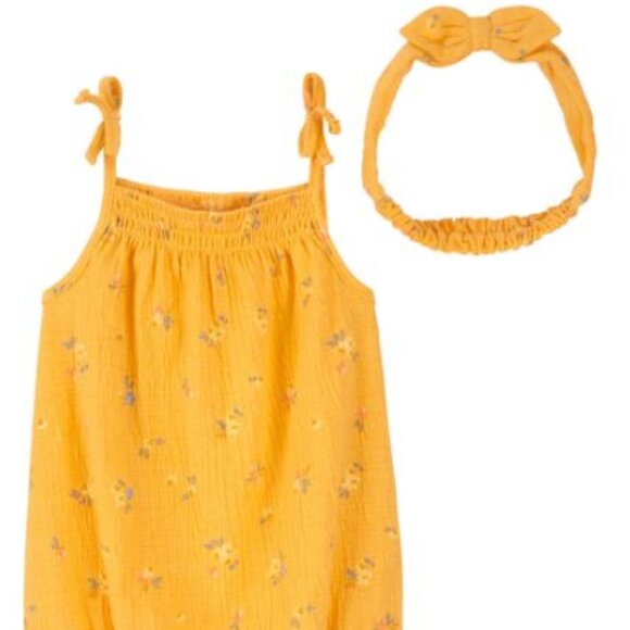NWT Oshkosh Baby 2-Piece Floral Yellow Print Crinkle Jersey Bodysuit Set - Picture 2 of 7